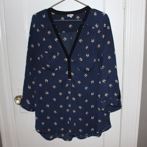 3/$20 - Navy Blouse with Fox Print